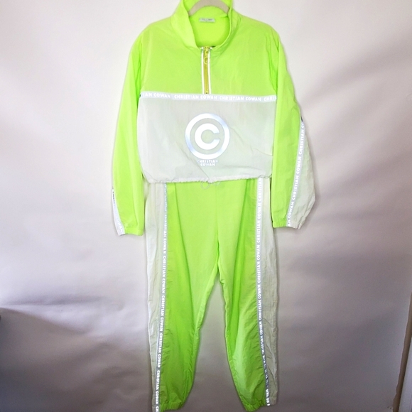 ASOS Design x Christian Cowan Tracksuit Size 12 Nylon Jacket and Joggers Neon - Picture 16 of 16